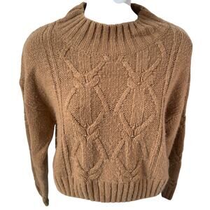 Urban Heritage Womens Cropped Cable Knit Sweater Small Tan Mock Neck Slouch Cozy